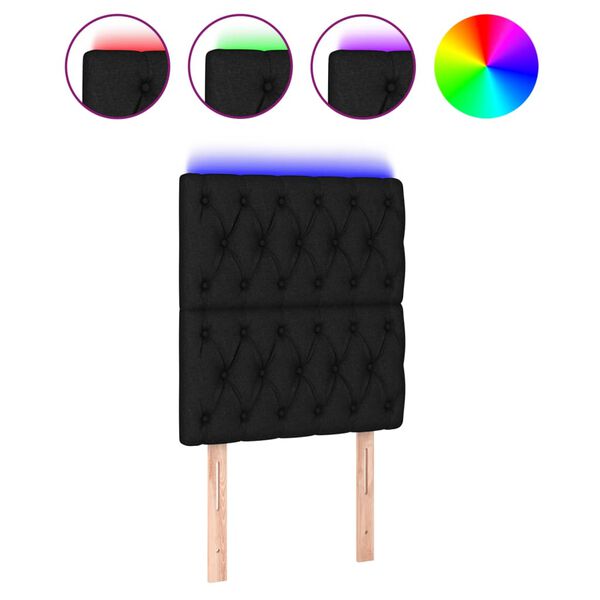 vidaXL gultas galvgalis ar LED, 80x7x118/128 cm, melns audums