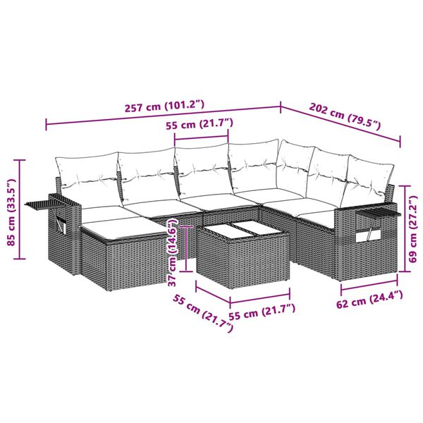 vidaXL 8-daļīgs dārza dīvāna komplekts,matrači, gai&scaron;i pelēka PE pinums