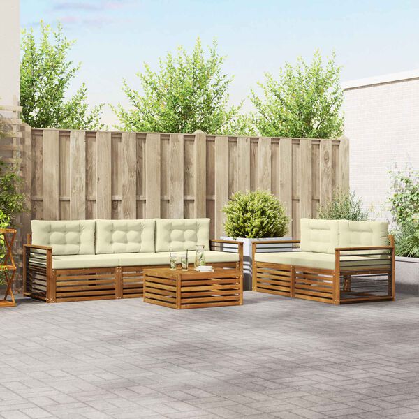 vidaXL Āra dīvānu komplekts ar spilvenu 6 pcs Dabisks un krējuma