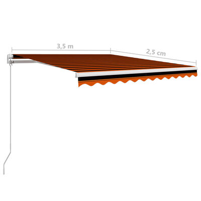 vidaXL izvelkama markīze, oranža ar brūnu, 350x250 cm, manuāla