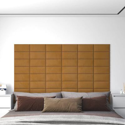 vidaXL sienas paneļi, 12 gab., brūni, 30x15 cm, samts, 0,54 m²