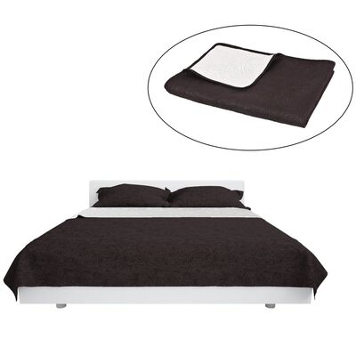 vidaXL divpusējs gultas pārklājs 230x260 cm, stepēts, krēmkrāsa, brūns