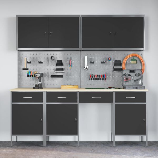 vidaXL Darba skapis ar slēdzeni 10 pcs Melna Inženieru koks un tērauds