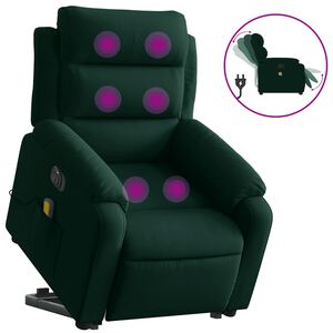 vidaXL elektrisks masāžas krēsls, paceļams, atgāžams, tum&scaron;i zaļ&scaron; samts