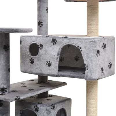 vidaXL kaķu māja, stabi nagu asināšanai, 125 cm, pelēka, ķepu apdruka