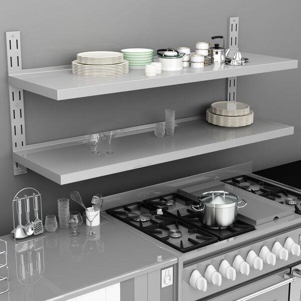 vidaXL 2-līmeņu sienas plaukts, nerūsējošs tērauds, 150x30 cm