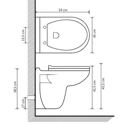 vidaXL tualetes pods ar automātisku vāku, stiprināms pie sienas, balts