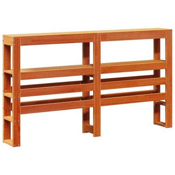 vidaXL galvgalis ar plauktiem, vaska brūns, 135 cm, priedes masīvkoks