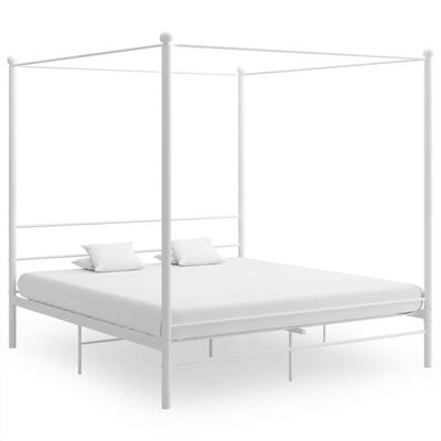 vidaXL gultas rāmis ar nojumi, balts, metāls, 180x200 cm