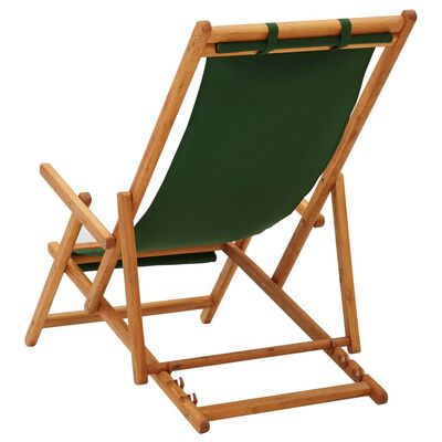 vidaXL saliekams pludmales krēsls, eikalipta masīvkoks, zaļš audums