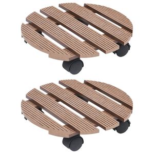 vidaXL puķu podu paliktņi ar riteņiem, 2 gab., brūni, &Oslash;30x7,5 cm, WPC