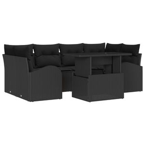 vidaXL Dārza dīvānu komplekts ar spilvenu 7 pcs Melna Polirāts