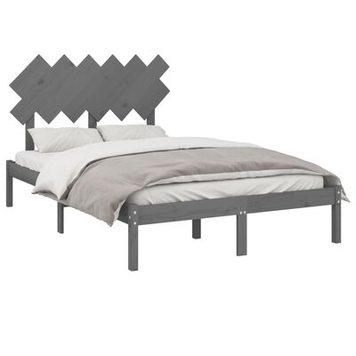 vidaXL gultas rāmis, pelēks, 120x190 cm, divvietīgs, masīvkoks