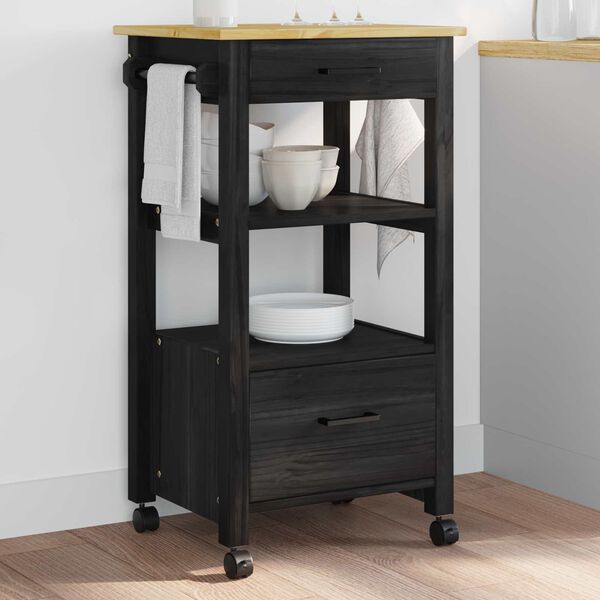 vidaXL Virtuves ratiņ&scaron; Vienkrāsains Melna