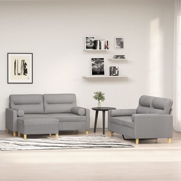 vidaXL trīsdaļīgs dīvānu komplekts ar spilveniem, gai&scaron;i pelēks audums