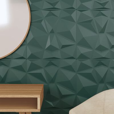 vidaXL sienas paneļi, 48 gab., zaļi, 50x50 cm, XPS, 12 m², dimants