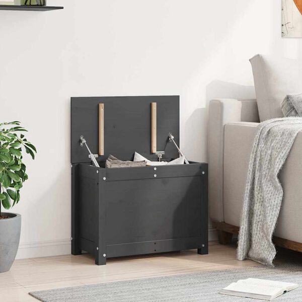 vidaXL uzglabāšanas kaste, pelēka, 60x32x45,5 cm, priedes masīvkoks