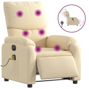 vidaXL elektrisks masāžas krēsls, atgāžams, krēmkrāsas audums