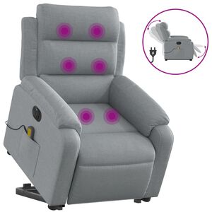 vidaXL elektrisks masāžas krēsls, paceļams, atgāžams, pelēks audums