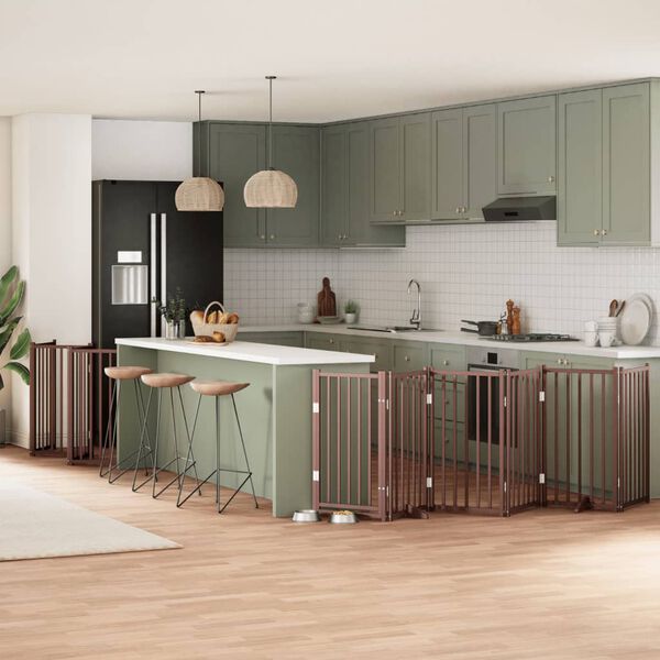 vidaXL suņu vārti ar durvīm, salokāmi, 15 paneļi, 750 cm, papeles koks