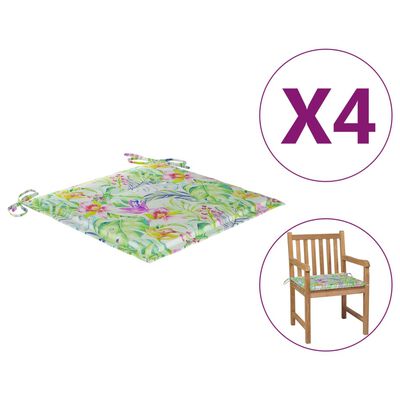 vidaXL dārza krēslu spilveni, 4 gab., lapu apdruka, 50x50x3 cm, audums