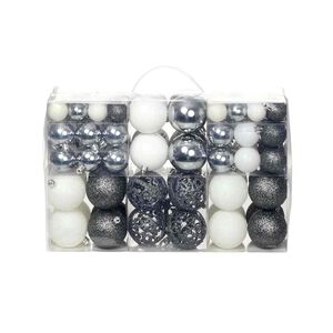 vidaXL Ziemassvētku bumbas, 100 gab., 3/4/6 cm, baltas, pelēkas
