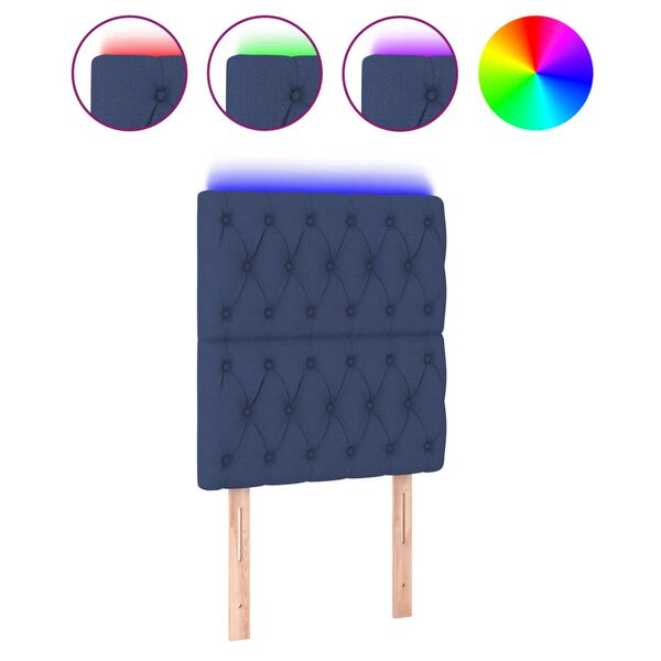 vidaXL gultas galvgalis ar LED, 80x7x118/128 cm, zils audums