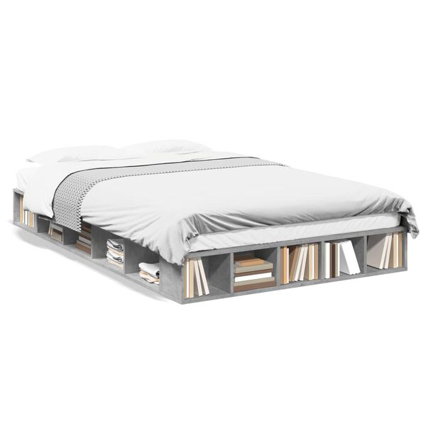 vidaXL gultas rāmis, betona pelēks, 140x190 cm, inženierijas koks