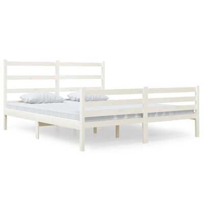 vidaXL gultas rāmis, priedes masīvkoks, 140x190 cm, balts