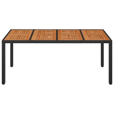 vidaXL dārza galds, koka virsma, melns, 190x90x75 cm, PE rotangpalma