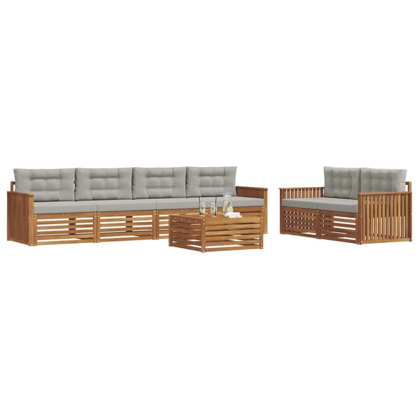 vidaXL Āra dīvānu komplekts ar spilvenu 7 pcs Dabīgs un gai&scaron;i pelēks