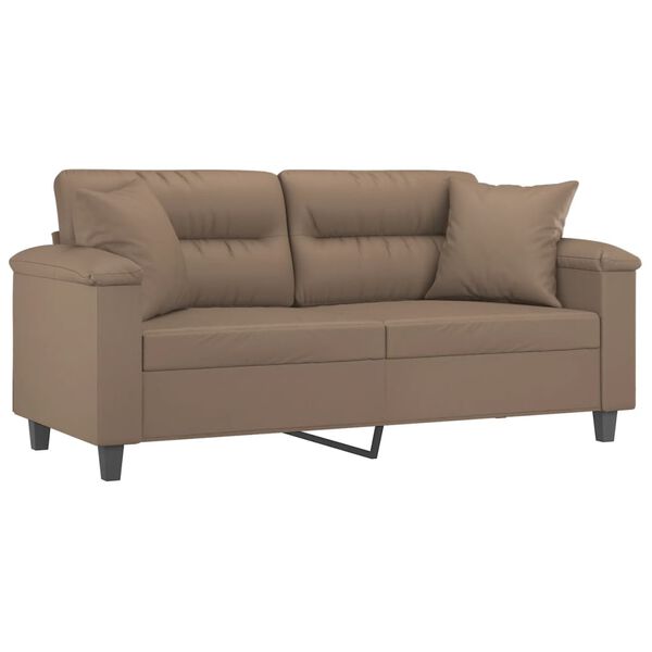 vidaXL divvietīgs dīvāns ar spilveniem, kapučīno, 140 cm, mākslīgā āda