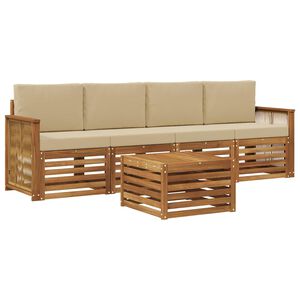 vidaXL Āra dīvānu komplekts 5 pcs Dabisks un bē&scaron;s Cietā akācijas koks