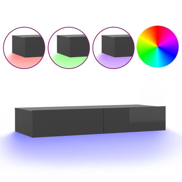 vidaXL TV galdiņ&scaron; ar LED lampiņām, spīdīgi pelēks, 90x35x15,5 cm