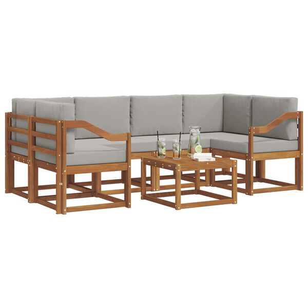 vidaXL Āra dīvānu komplekts ar spilvenu 7 pcs Dabīgs un gai&scaron;i pelēks