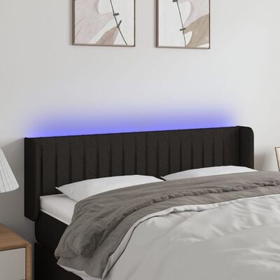 vidaXL gultas galvgalis ar LED, 147x16x78/88 cm, melns audums