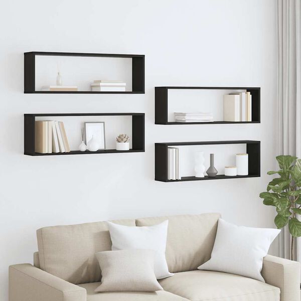 vidaXL sienas plaukti, 4 gab., melni, 80x15x26,5 cm, inženierijas koks