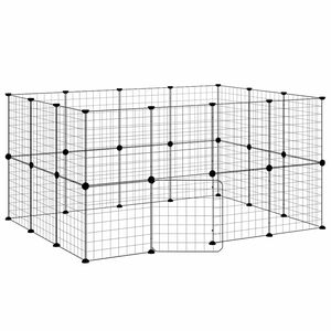 vidaXL 28 paneļu mājdzīvnieku būris ar durvīm, melns, 140x105x70cm, tērauds