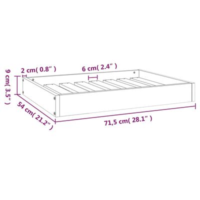vidaXL suņu gulta, balta, 71,5x54x9 cm, priedes masīvkoks