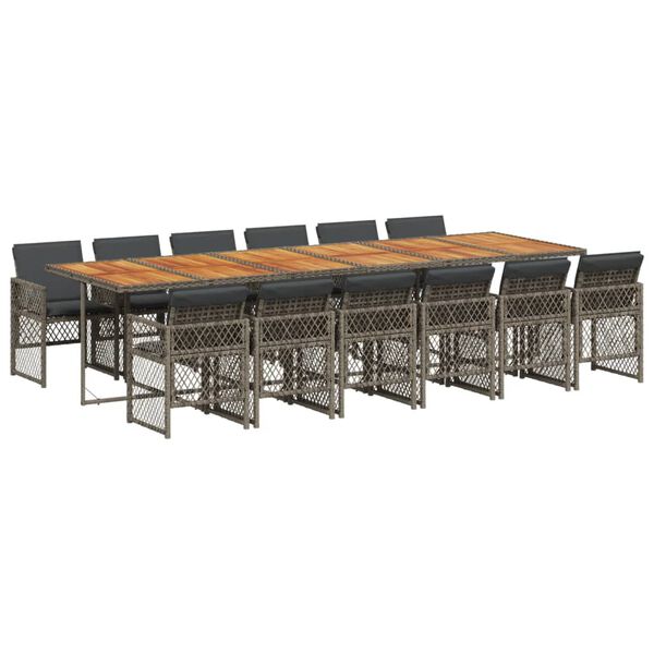 vidaXL 13-daļīgs dārza mēbeļu komplekts ar matračiem, pelēks PE