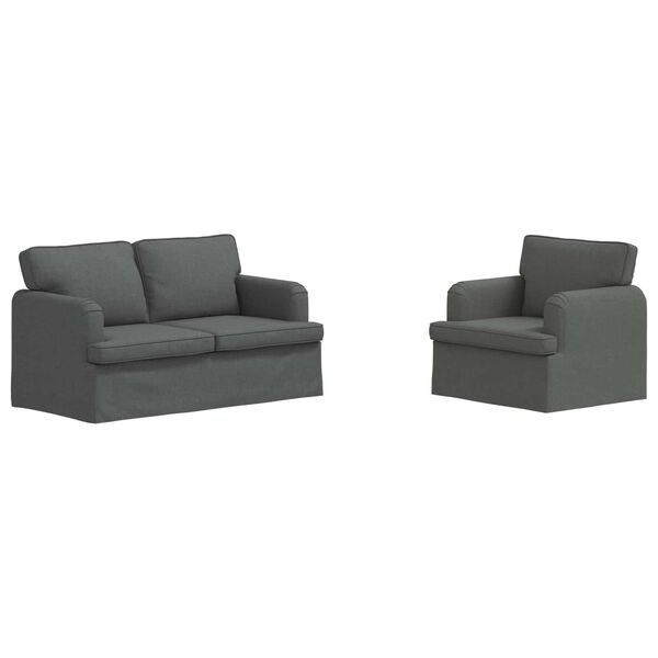 vidaXL Dīvāns 2 pcs Tum&scaron;i pelēks 144 x 80 x 85 cm audums
