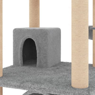 vidaXL kaķu māja ar sizala stabiem nagu asināšanai, 141 cm, pelēka