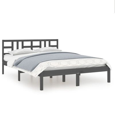 vidaXL gultas rāmis, pelēks, masīvkoks, 200x200 cm