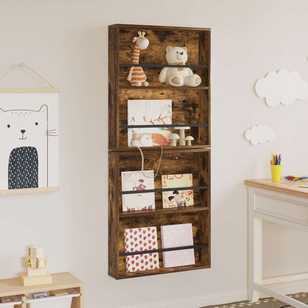 vidaXL Žurnālu statīvs ar plauktu 2 pcs Dūmaka ozols 60 x 12 x 70 cm