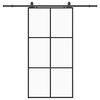 vidaXL bīdāmās durvis ar stiprinājumiem, melns, stikls, 102x205 cm