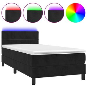 vidaXL atsperu gulta ar matraci, LED, melns samts, 80x200 cm