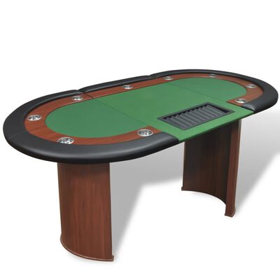 vidaXL pokera galds 10 personām ar vietu dīlerim, žetonu paplāte, zaļš