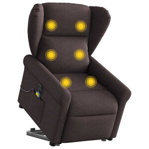 vidaXL elektrisks masāžas krēsls, paceļams, atgāžams, brūns audums