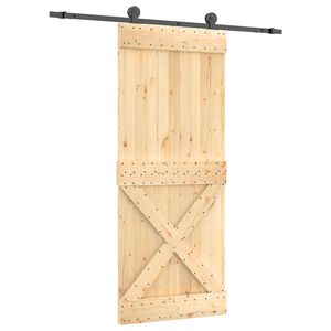 vidaXL Slīdo&scaron;ās durvis Dabiska un melna 85 x 210 cm Cieta priedes koks