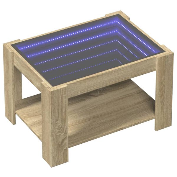 vidaXL kafijas galdiņ&scaron; ar LED, ozola, 73x53x45 cm, inženierijas koks